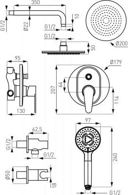 Set dushi Ferro Algeo Bag7P-SET1-S, i futur në mur, me miksues, krom