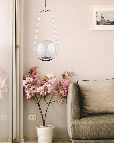 Lampë varëse Alfa Elipsa Chrome, 1 pikë, soketë E14, xham amber
