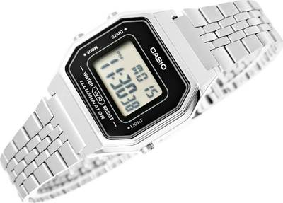 Ora dore unisex Casio LA680WA 1DF, digjitale, me byzylyk metalik, argjendtë