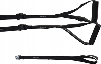 Set rripash trajnimi Master Suspension Trainer, ushtrime me peshën e trupit, me doreza dhe çantë për me e marrë me vete, i zi