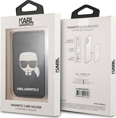 Portofol magnetik telefoni Karl Lagerfeld Saffiano Karl Head, për karta, i zi