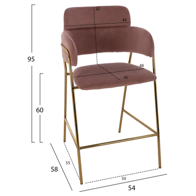 Stol velvet + metal 54×58×95 cm (HM8735.02), rozë