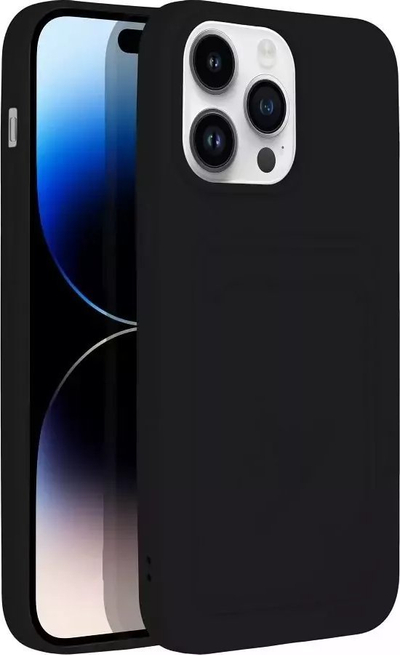 Mbulesë silikoni Forcell Card Case për iPhone 14 Pro, me xhep karte, e zezë