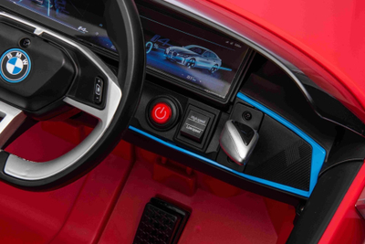 Електрична играчка-автомобил BMW i4, на батерии, тркала EVA, влез USB, црвена