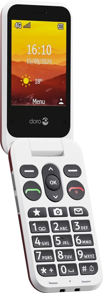 Telefoni me kapak Doro Leva L20, dual SIM, butona të mëdhenj, i kuq