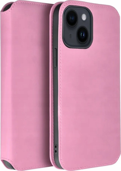 Këllëf telefoni Dual Pocket Flip për Samsung A14 5G, nga lëkurë eko, me xhepa për karta, rozë e çelët