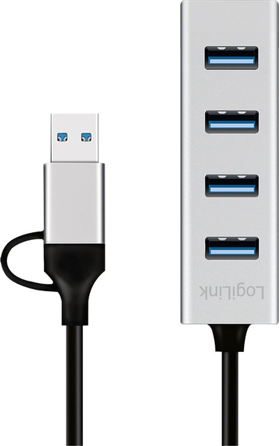HUB USB LogiLink UA0455, 4 porta, USB 3.2 Gen 1, argjendtë