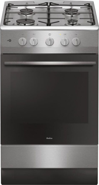 Shporet me gaz Amica 57GGH4.23ZPF Xx, pianurë me gaz, furrë elektrike, çelik inox, gri e errët