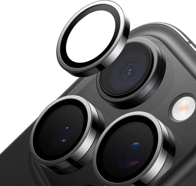Xham mbrojtës kamere 3MK Lensguard për iPhone 16 Pro Max, ultra i hollë, transparencë e lartë, i zi