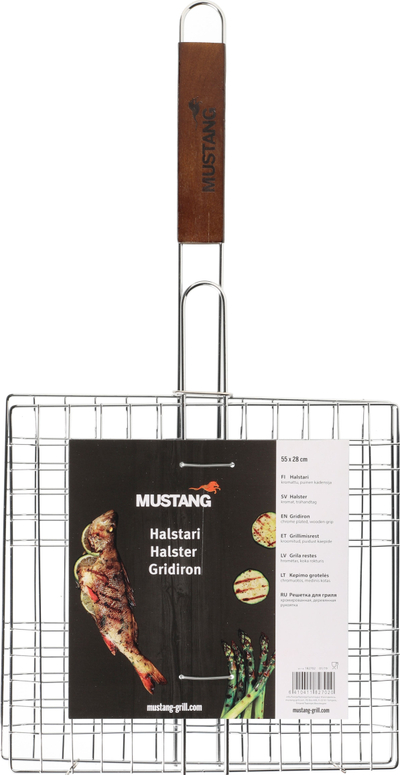 Rrjetë grilli Mustang Gridiron, 55 x 28 cm, çelik i kromuar, dorezë druri