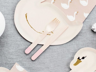 Set takëmesh druni Wooden Cutlery, 18 copa, 16cm, rozë