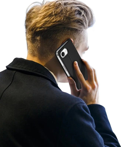 Kалeфoнcкa футрoлa Dux Ducis Skin Pro зa iPhone 16e, eкoлoшкa кoжa, co држaч, црнa
