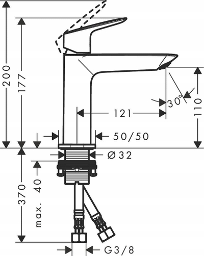 Rubinet lavamani Hansgrohe Logis Fine CoolStart 110, pa set shkarkimi, krom