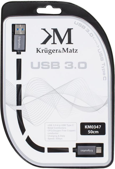 Kabllo USB Krüger&amp;Matz KM0347, USB A në micro USB, 0.5m, e zezë