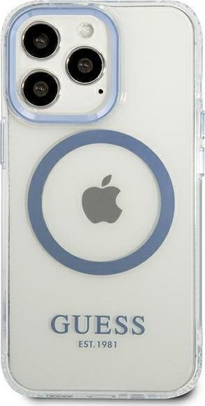 Mbështjellës telefoni Guess GUHMP13LHTRMB, për iPhone 13 6.1" dhe 13 Pro, MagSafe, blu e tejdukshme