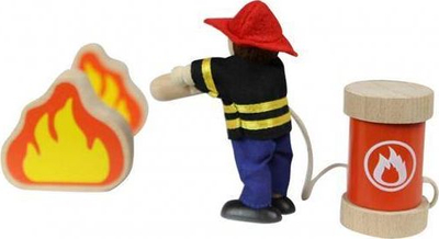Set lojërash druri Masterkidz Mini Fire Station, figura dhe autozjarrfikëse, kuqe natyrale