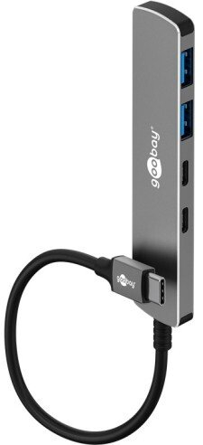Hub USB Goobay Slim 4 Port, USB C në USB C USB A, 5 Gbit/s, gri