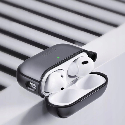 Kllëf Tech-Protect Magmat për kufje Apple AirPods Pro / Pro 2, TPU + polikarbonat, me karabinë, i zi matte