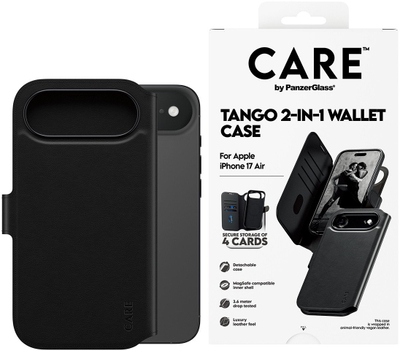 Kapak telefoni PanzerGlass Feature Case Tango, me portofol dy në një, MagSafe, për iPhone Air, i zi
