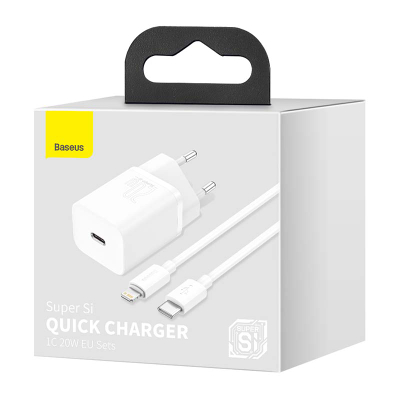 Karikues i shpejtë Baseus Super Si 1C 20W me kabllo USB-C për Lightning 1m (i bardhë)