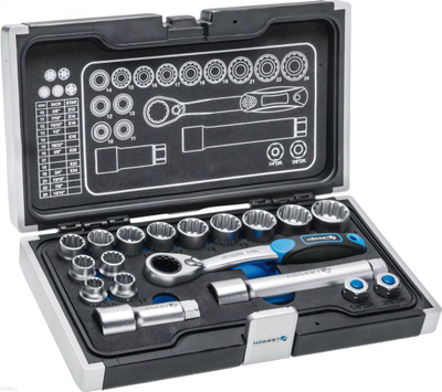 Set çelësash godinë Hogert Technik HT1R478, 18 pjesë, 10-24mm, gri
