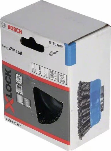 Furçë filxhan metalike Bosch X-LOCK Heavy, 75mm, tel i përdredhur 0.5mm