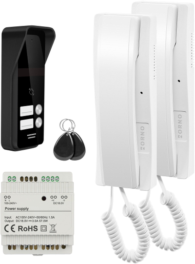 Set domofoni Orno ENIR, 2 familje, sistem 2 tela, me lexues RFID, i bardhë