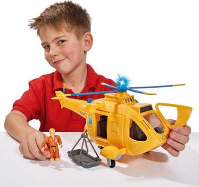 Lodër helikopter Fireman Sam Wallaby 2, me figurë, me drita dhe tinguj, i verdhë