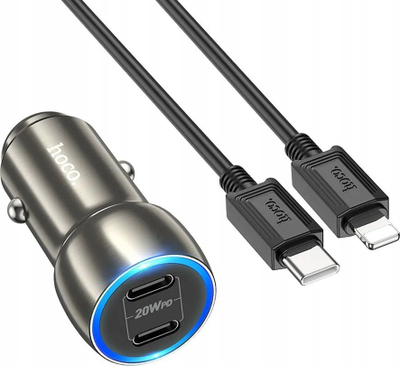 Karikues makine Hoco Z48, 40W, 2x USB C, me kabllo Lightning, gri metalik