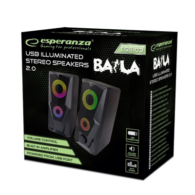 Altoparlantë kompjuterikë Esperanza Rainbow Baila EGS103, stereo, LED RGB, të zinj