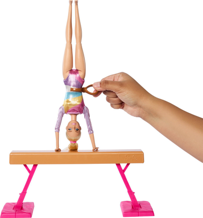 Kukull Barbie Gymnastics, set me gjëra shtesë, bjonde, shumëngjyrëshe
