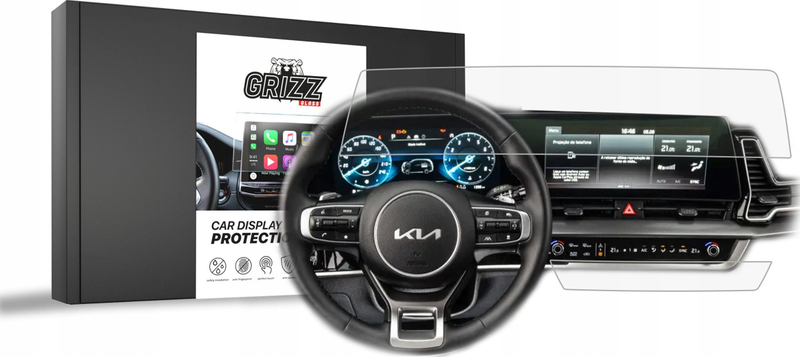 Folie mbrojtëse ekran 2in1 Anti-Fingerprint për Kia Sportage 5 GT Line 12.3", matte, transparente