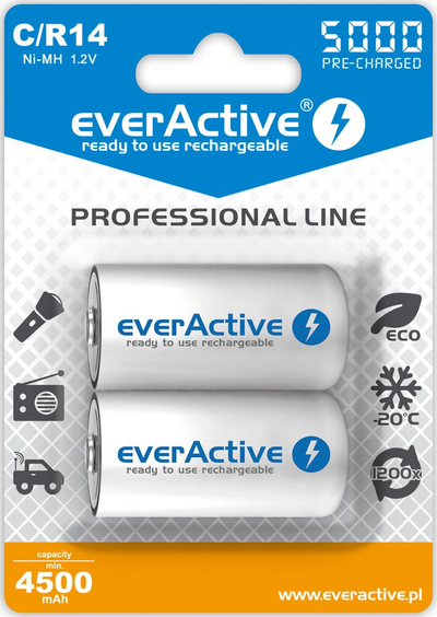 Bateri rimbushëse EverActive Professional Line C R14, 4500mAh, 1.2V, të bardha