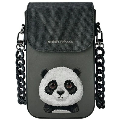 Çantë telefoni Nimmy Big Eyed Pet 2.0 Panda, me rrip zinxhir, e zezë
