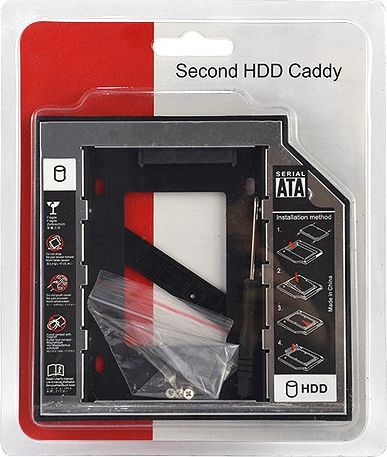 Adapter HDD SSD për laptop, vend DVD 9.5mm, 2.5" SATA, i zi