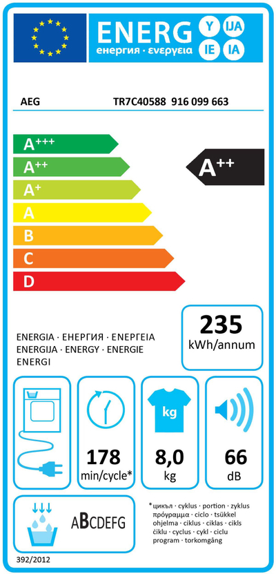 Tharëse rrobash AEG TR7C40588, pompë nxehtësie, 8kg, e bardhë