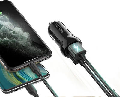 Karikues telefoni Ugreen për makinë, 2 x USB-A, 4.8 A, i zi