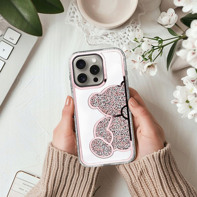 Futrollë OEM Teddy Bear për iPhone 17 Pro, PU TPU, rozë