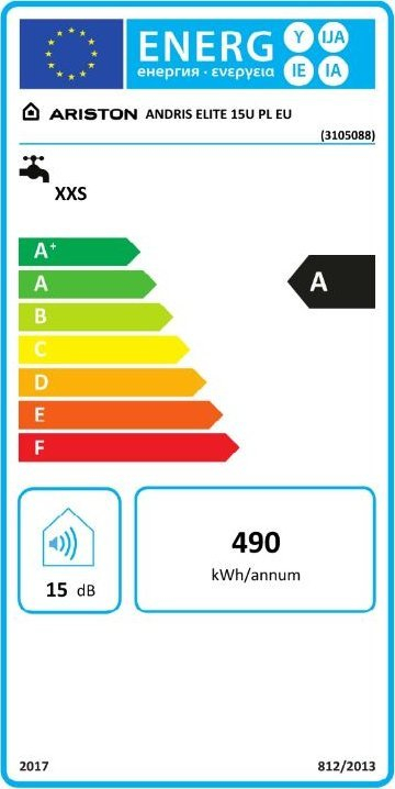 Електричен бојлер Аристон Андрис Елит 15U, 15L, 2kW, бел