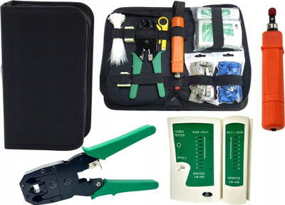 Set mjete rrjeti 19 në 1, tester kabllosh RJ45 RJ11, vegël krimpimi, në kuti të zezë
