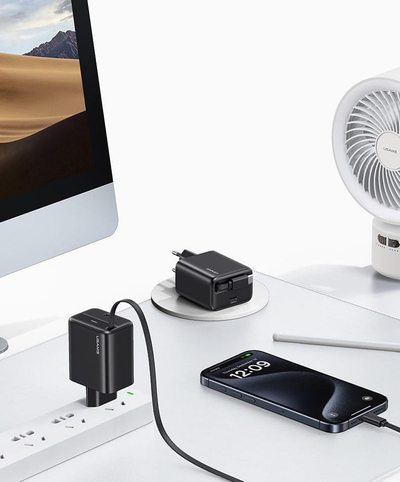 Karikues muri USAMS CC233, USB C 20W PD QC, kabllo USB C tërheqëse, i zi