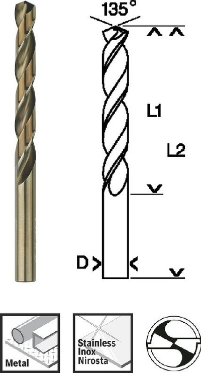 Set stërvilash metali Bosch HSS Co, 13mm, gjatësi pune 101mm, 5 copë