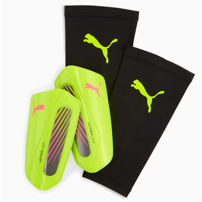 Mbrojtëse për futboll Puma Ultra Light Strap 30992 02, me rripa Velcro, të bardha