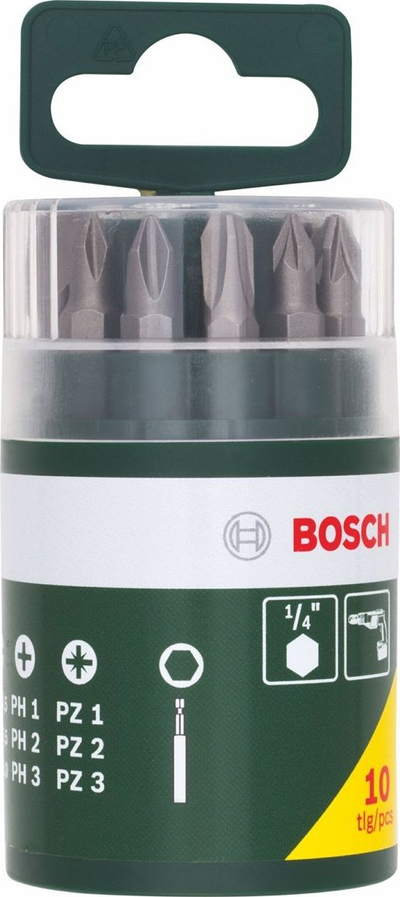Set bitash Bosch 2607019454, 10 copa, mbajtës magnetik, me ngjyra