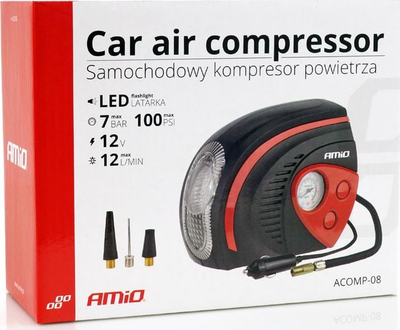Kompresor ajri AMiO 02182, 12V, 100 PSI, me LED