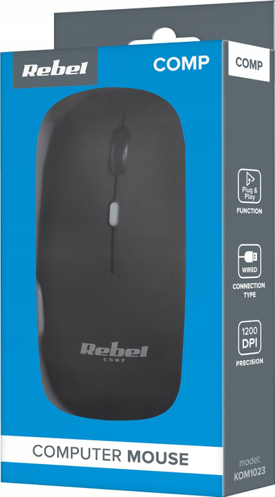 Mашински глушец Rebel WDM210, оптички, со кабел, црн