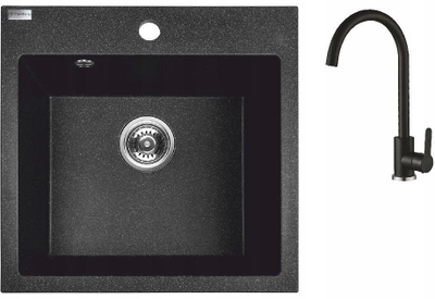 Lavaman kuzhine Aquaform Maranello Set, granit 49x49 cm, 1 kazan, me rubinet dhe sifon