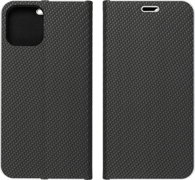 Këllëf telefoni Luna Book Carbon për Xiaomi Redmi Note 13 Pro 4G, tip flip, me pamje karbon, i zi