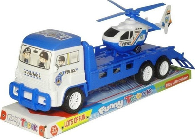 Lodër kamion policie me helikopter Funny Truck, me rimorkio, për fëmijë 3+, blu e bardhë