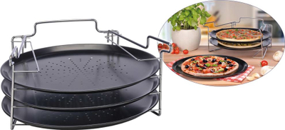Set pjekje pice HI, 4 pjesë, me 3 tepsi rrumbullake, i zi